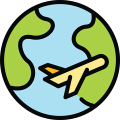 Poster - Globe trip icon outline vector. Travel world. Map global color flat