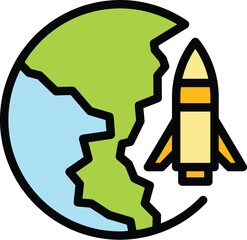 Poster - Happy earth trip icon outline vector. Travel globe. Map global color flat