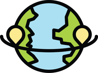 Poster - World around icon outline vector. Globe travel. Map earth color flat