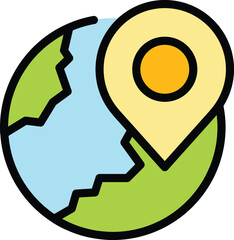 Poster - World location icon outline vector. Around travel. Global map color flat