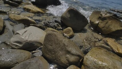 Poster - Large stones on the seashore in summer.