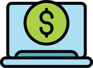 Poster - Buy online laptop icon outline vector. Computer store. Shop retail color flat