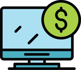 Poster - Buy computer monitor icon outline vector. Laptop store. Shop retail color flat