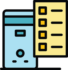 Poster - Shop retail computer icon outline vector. Store laptop. Online business color flat