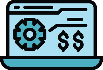 Sticker - Online laptop shop icon outline vector. Computer store. Retail mobile color flat