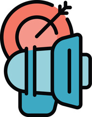 Poster - Megaphone target icon outline vector. Key leader. Media network color flat