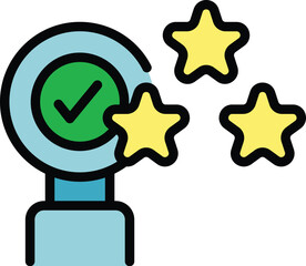 Sticker - Leader support icon outline vector. Key opinion. Network campaign color flat