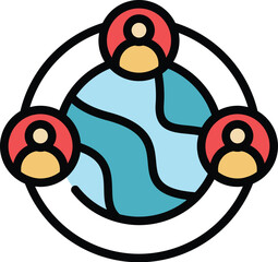 Poster - Global conference icon outline vector. Online group. Web internet color flat
