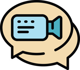 Poster - Video conference chat icon outline vector. Online group. Computer screen color flat