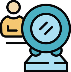 Poster - Conference web camera icon outline vector. Computer office. Online group color flat