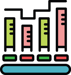 Poster - Data chart icon outline vector. Graph report. Finance statistic color flat