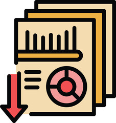 Poster - Download data icon outline vector. Graph research. Market report color flat