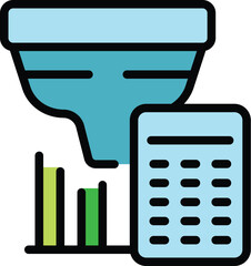 Poster - Funnel data icon outline vector. Report finance. Market report color flat