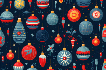 Wall Mural - Cartoon Christmas balls seamless pattern background, AI generate