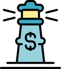 Wall Mural - Money lighthouse icon outline vector. Finance people. Investment profit color flat