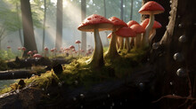 Mushrooms On A Mossy Log