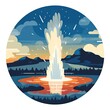 © MelissaMN - Strokkur Geysir geyser in Iceland, cartoon flat style artwork. Circular illustration badge