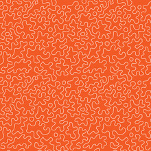 Abstract Hand Drawn Doodle Seamless Pattern. White Linear Curves On Bright Orange Background
