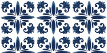 Seamless Pattern With Blue White Azulejo Portuguese Ceramic Traditional Tiles. Vector Illustration	
