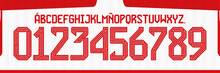 Font Vector Team 2023 - 2024 Kit Sport Style. Football Style Font With Lines. Bayern Font. The Reds Font. Sports Style Letters And Numbers For Soccer Team