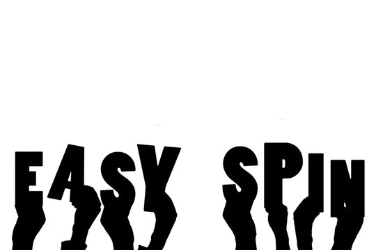 Digital png illustration of hands with easy spin text on transparent background