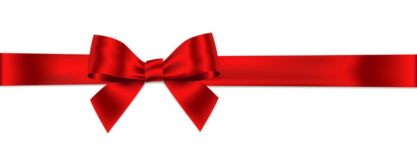 red ribbon bow realistic shiny satin with shadow horizontal ribbon for decorate your wedding invitat