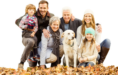 Poster - digital png photo of caucasian family with dog on transparent background