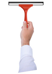 Poster - digital png illustration of hand with water squeegee on transparent background
