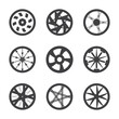 set of car rims vector minimal icons black color