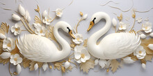 Golden Jewelry Flowers And Swans On Marble. "Luxurious Golden Accessories With Flowers And Swans"