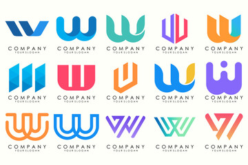 Abstract collection with letters W logo design. creative design logotype W with full color.