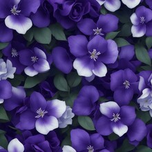 A Close-up Of A Violet Flower Pattern Background With White Flowers. AI-Generated.