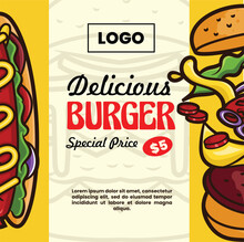 Template Design Of Fast Food Menu With Burger And Hotdog Vector