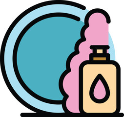 Poster - foam dish detergent icon outline vector. kitchen bottle. wash product color flat