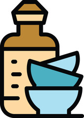 Poster - cleaning dishes icon outline vector. liquid bottle. clean label color flat