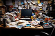 © Thomas Holmes - Very Busy and Messy Office Desk With Papers and stationary
