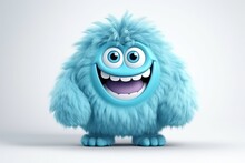 Cute Blue Furry Monster 3D Cartoon Character