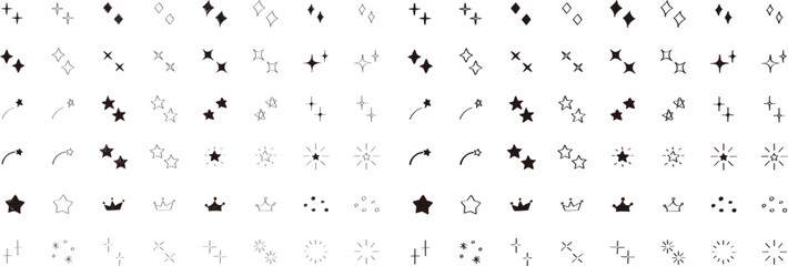 Wall Mural - イラスト素材：かわいい手書きのキラキラ・星のイラストセット　ベクター　Cute shining hand drawn illustration set.