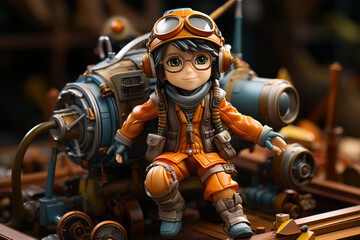 Aufkleber - Sculpture cute adorable pilot , on a colorful background.  Generative AI technology.