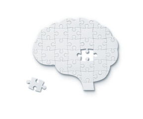 Jigsaw puzzle in shape of human brain, PNG file, cut out, with transparent background