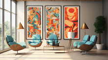 Retro Patterns: A Collection Of Roller Blinds Featuring A Mix Of Retro Patterns And Motifs, Each One A Unique Piece Of Art Adorning Different Windows 