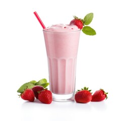 Wall Mural - Strawberry Milkshake on plain white background - product photography