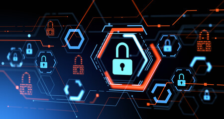 Poster - Lock and cybersecurity, data protection and global network security