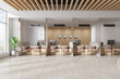 © ImageFlow - White and wooden bank interior with teller counters