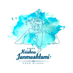 Wall Mural - shree krishna janmashtami watercolor wishes card background