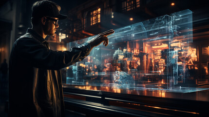 Wall Mural - male hand touching in digital interface. generative ai