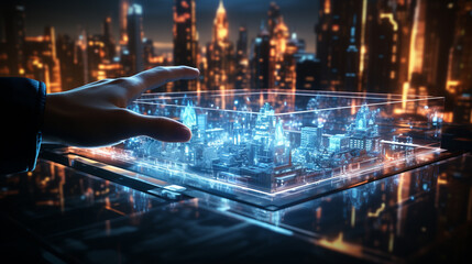 Wall Mural - male hand touching in digital interface. generative ai