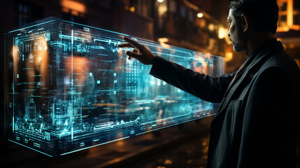 Wall Mural - male hand touching in digital interface. generative ai