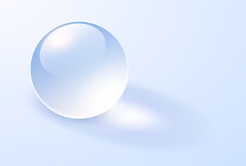 Wall Mural - Background with glass transparent sphere, light blue ball with shadows.