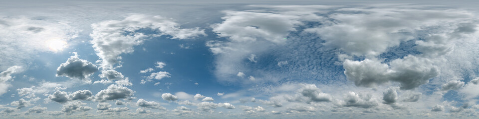 Wall Mural - seamless cloudy blue sky hdri 360 panorama with zenith and beautiful clouds for use in 3d graphics a